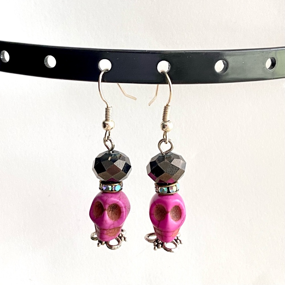 Skull King Pink Howlite Handcrafted Earrings